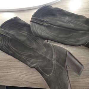 Frye Dark Green Suede Heeled Boots